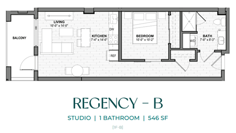 Floor plan for studio, 1 bath, 546 sqft